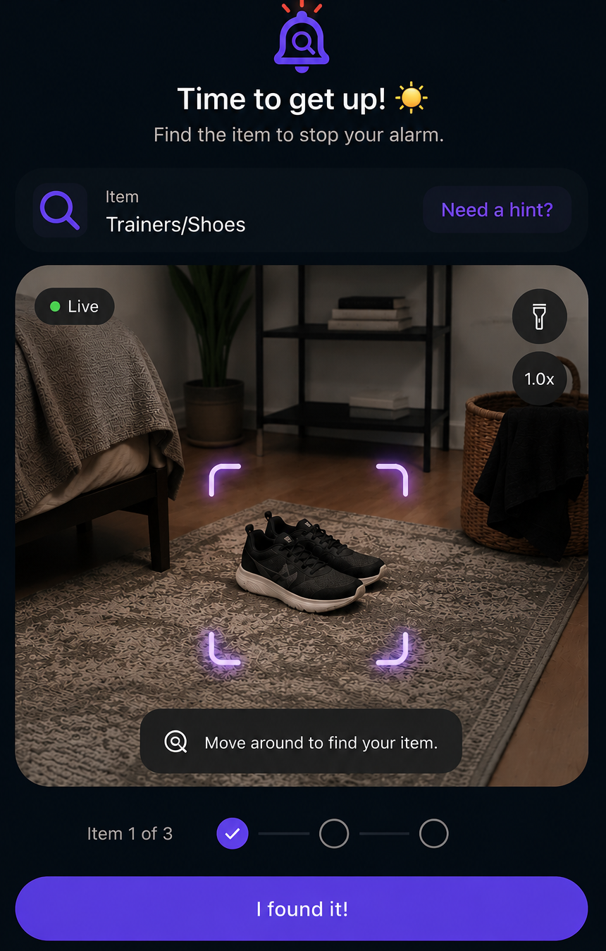 Alarmoly object scan challenge screen
