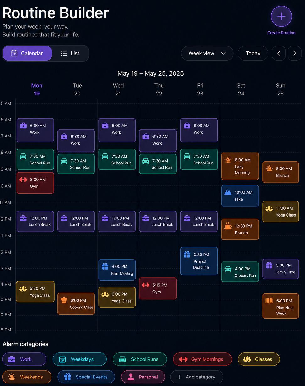 Alarmoly routine builder screen